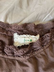 Brown Lace Trim T-Shirt