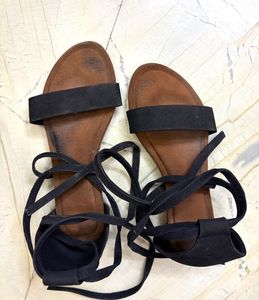 Black Lace-Up Sandals