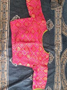 Vibrant Pink & Gold Brocade Blouse ( boat neck des