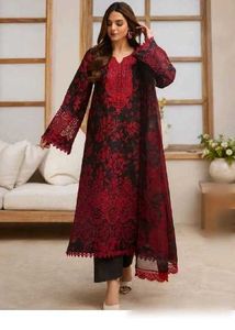 Elegant Red & Black Floral Kurta S