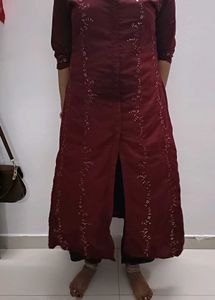 Maroon Embroidered Kurta
