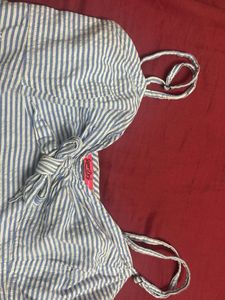 Striped Blue Embroidered Top