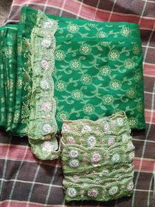 Elegant Green &amp; Gold Floral Fabric