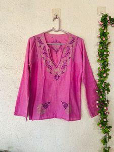 Embroidered Pink Kurta