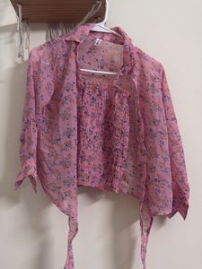 Pink Floral Smocked Crop Top