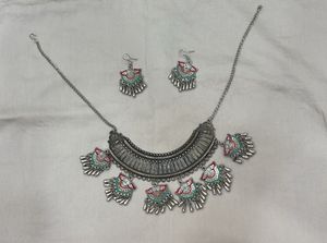 Oxidized Silver Necklace & Earrings Set