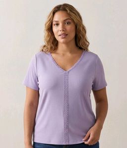 Light Purple Ribbed V-Neck Top