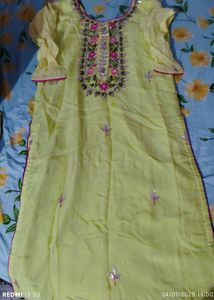 Lime Green Embroidered Kurti With Sharara