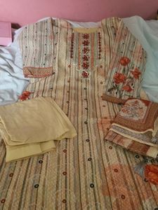 Khadi Cotton Suit With Mirror Work &amp; Tussle On Dup