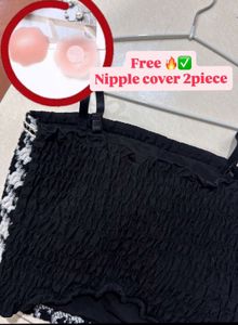 black crop top+Free nipple cover(stretchy)