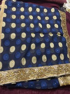Designer Blue Saree with Golden Border