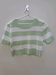 Pretty Green And White Strips Top