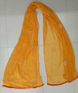 Elegant Orange  Dupatta with Floral Embroidery