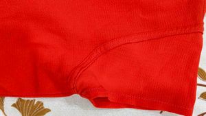 Vibrant Red Top with Navy Blue Collar &amp; Tie