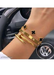 Elegant Gold & Black Clover Bracelets