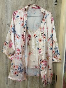 Floral Print Silk Robe & Camisole Set