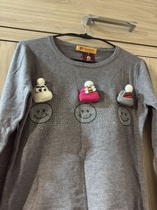 Grey Embellished Smiley Face Sweater