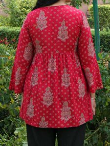 Red Printed Cotton Kurta