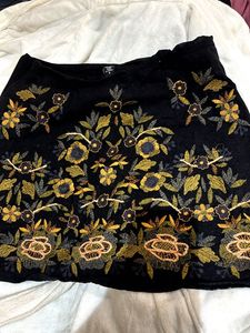 Embroidered Black Mini Skirt