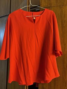 Elegant Orange Blouse with cape Cut Sleeve