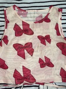 Sheer Bowknot Print Mesh Top
