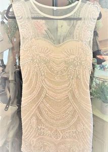 beaded Embellished Sheer Neckline Dress