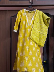 Yellow floralPrinted Kurta Set with Dupatta