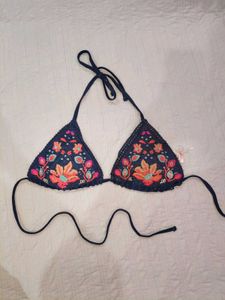Boho Embroidered Crochet Bikini Top