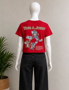 Red Tom &amp; Jerry Cropped T-Shirt