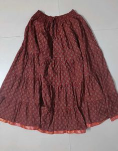 Elegant Maroon Printed Tiered Long Skirt