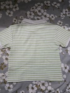 Stylish Green &amp; White Textured Polo Top