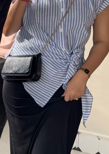 Blue Striped Wrap Blouse