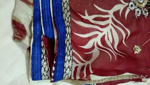 Elegant Red Saree with White Print
