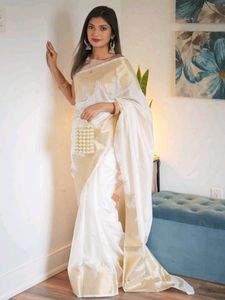 Elegant White &amp; Gold Saree