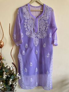 Lavender Embroidered Kurta With Inner