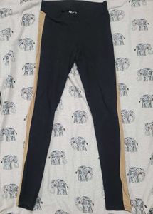 H&amp;M Black Leggings with Tan Side Stripe