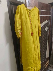 Bright Yellow Embroidered Kurta