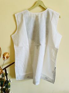 Embroidered White Sleeveless Top