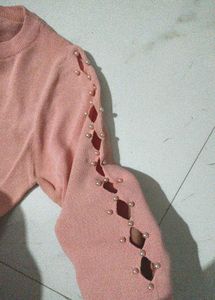 Chic Pink Pearl Sleeve Top🩷🦪