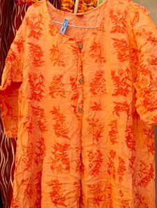 Vibrant Orange Floral Print Kurta