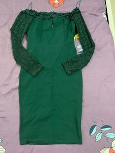 Elegant Green Lace Sleeve Dress