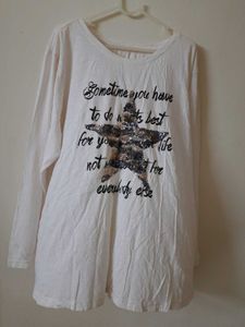 White Long Sleeve T-Shirt with Sequin Star