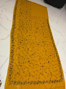 Yellow Sequined Silk Saree