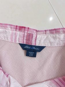 Eddie Bauer Pink and White Plaid Shirt