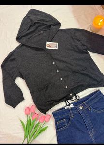 Cozy Charcoal Grey Hooded Cardigan