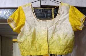 Pretty Yellow Cream Contrast Saree With Stone