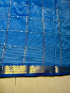 Stunning Blue Silk Saree with Gold Border