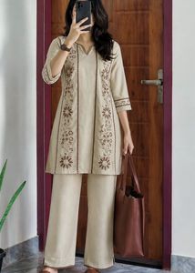 Elegant Beige Embroidered Kurta Set