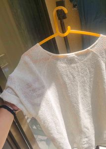 Cream Knitted Short Sleeve Top