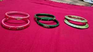 Set of 3 Bangles - Pink, Green & Gold